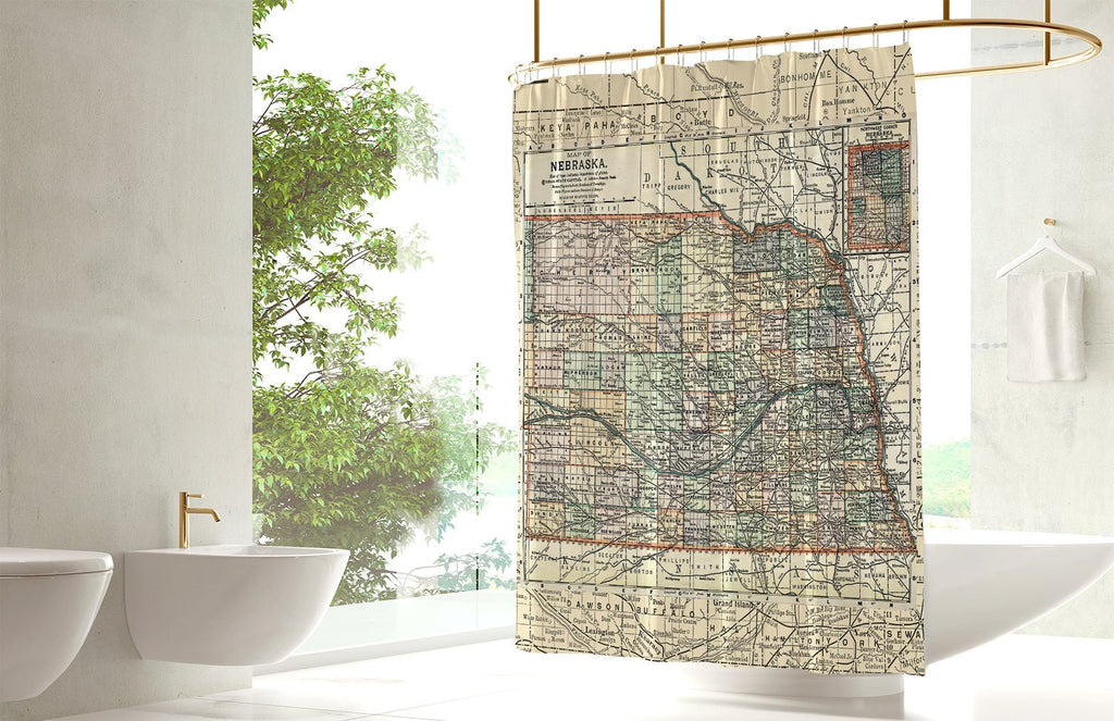 Nebraska State Antique Map Shower Curtain - Maritime Tribes USAShower Curtain