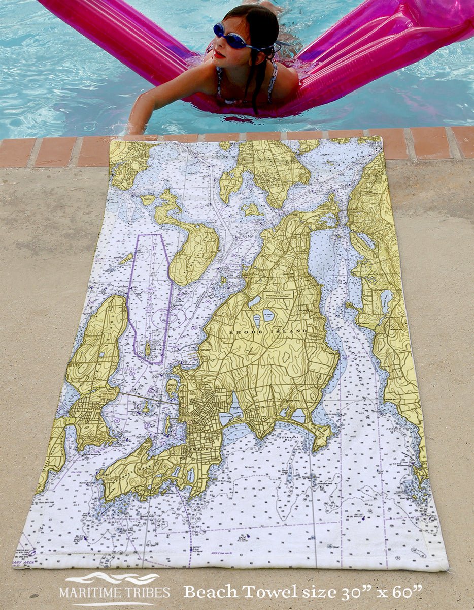 Newport to Bristol & All of Aquidneck Island, Vintage 1952 Quick Dry Towel - Maritime Tribes USATowel