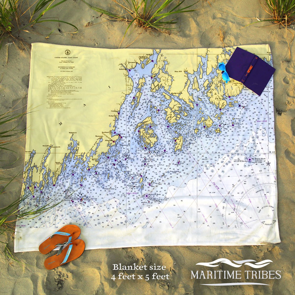 Penobscot Bay, Belfast, ME.. Nautical Chart Blanket - Maritime Tribes USABlanket