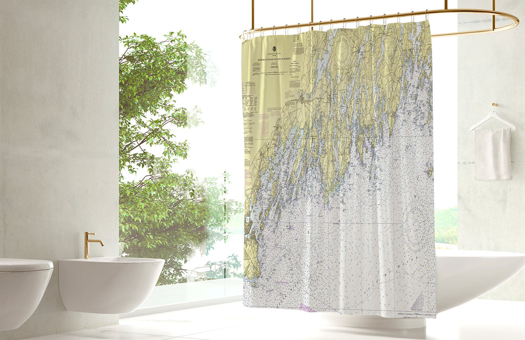 Cape Elizabeth to Monhegan Island, ME Nautical Chart Shower Curtain