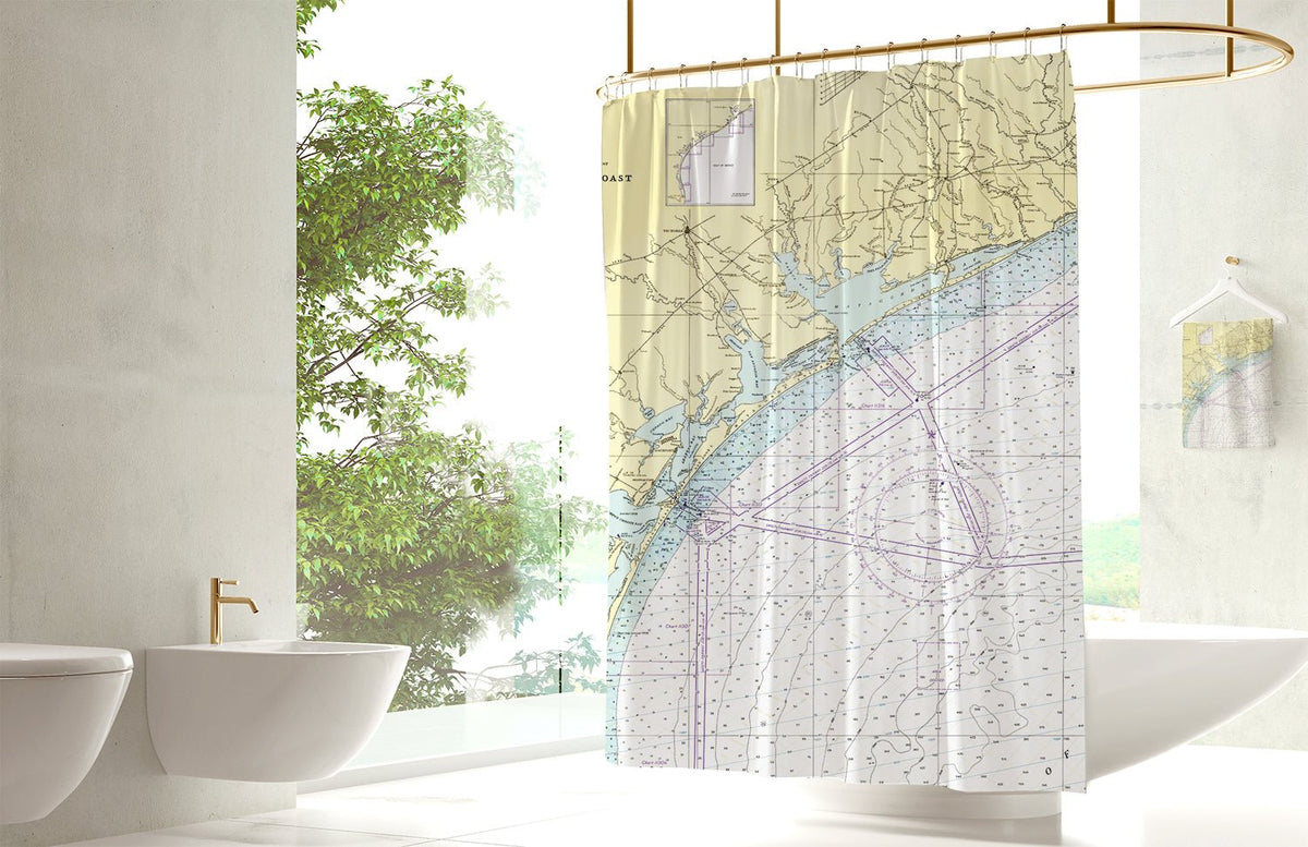 Rockport, TX Vintage Nautical Chart Shower Curtain - Maritime Tribes USAShower Curtain