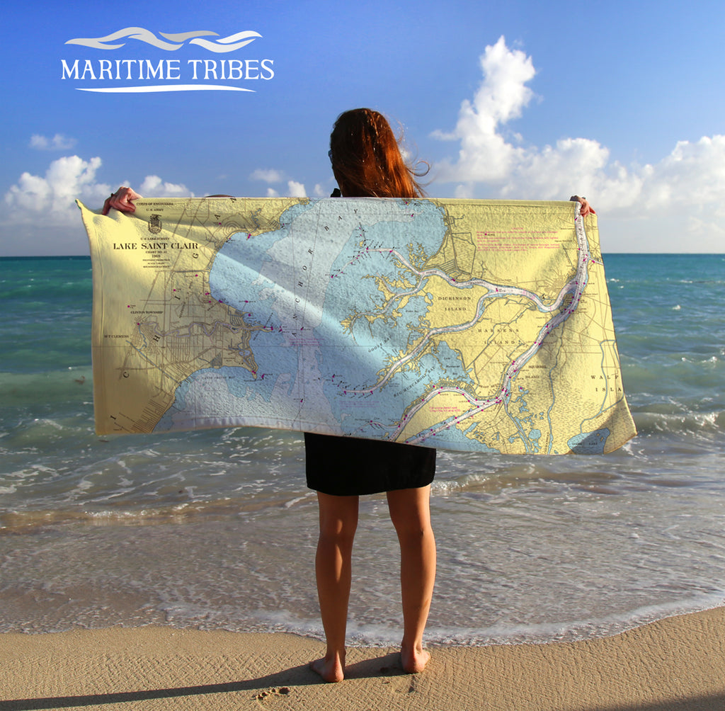 Lake St. Clair Chart Towel Quick Dry Towel