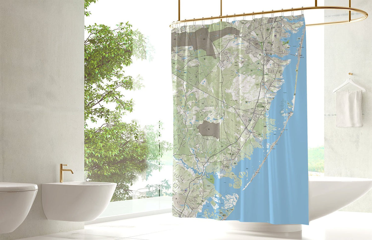 Ship Bottom (Barnegat Light to Beach Haven), NJ Vintage Topo Shower Curtain - Maritime Tribes USAShower Curtain