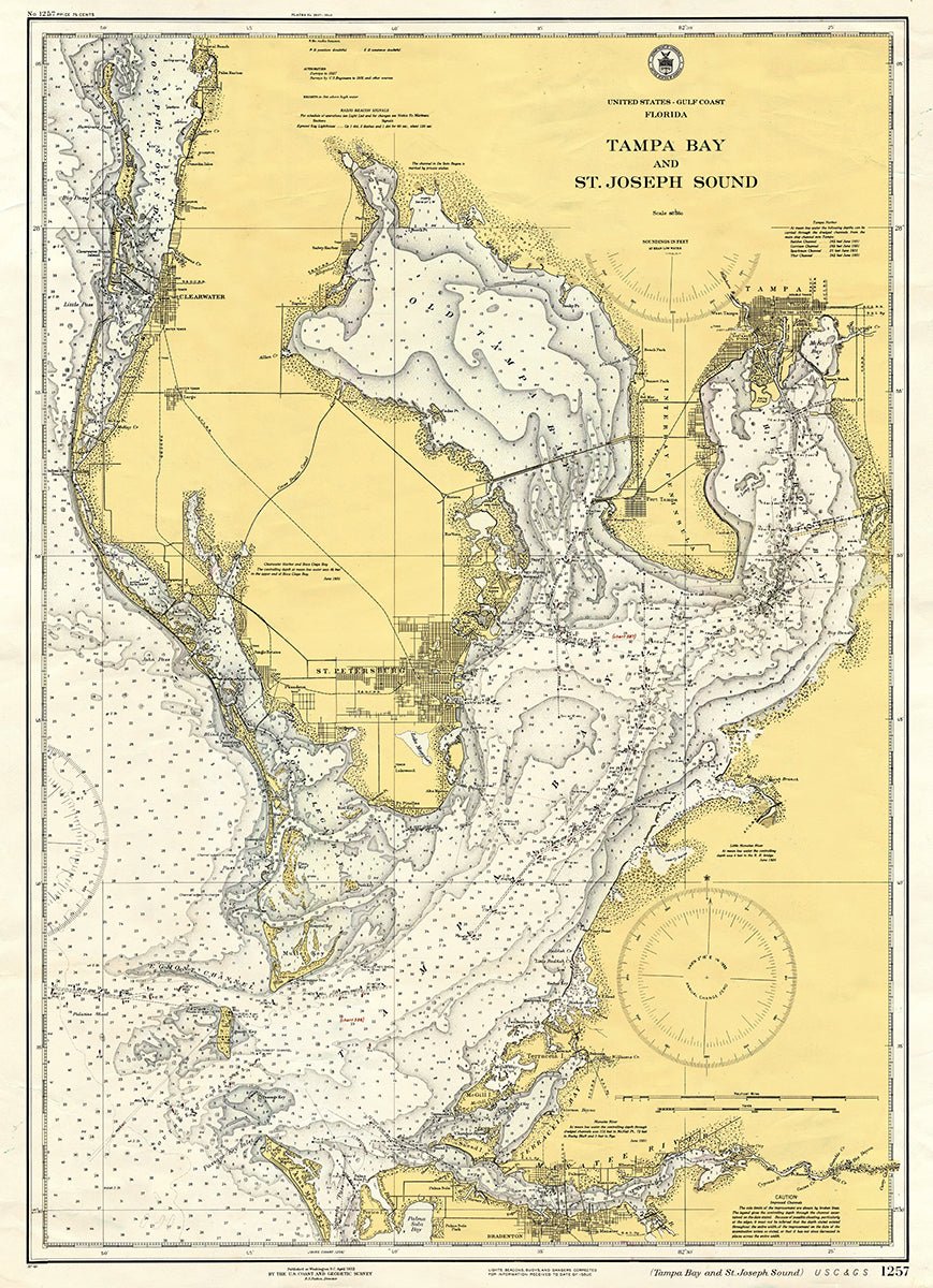 Tampa Bay to St Joseph's Sound 1932 Chart Scroll - Maritime Tribes USAScroll