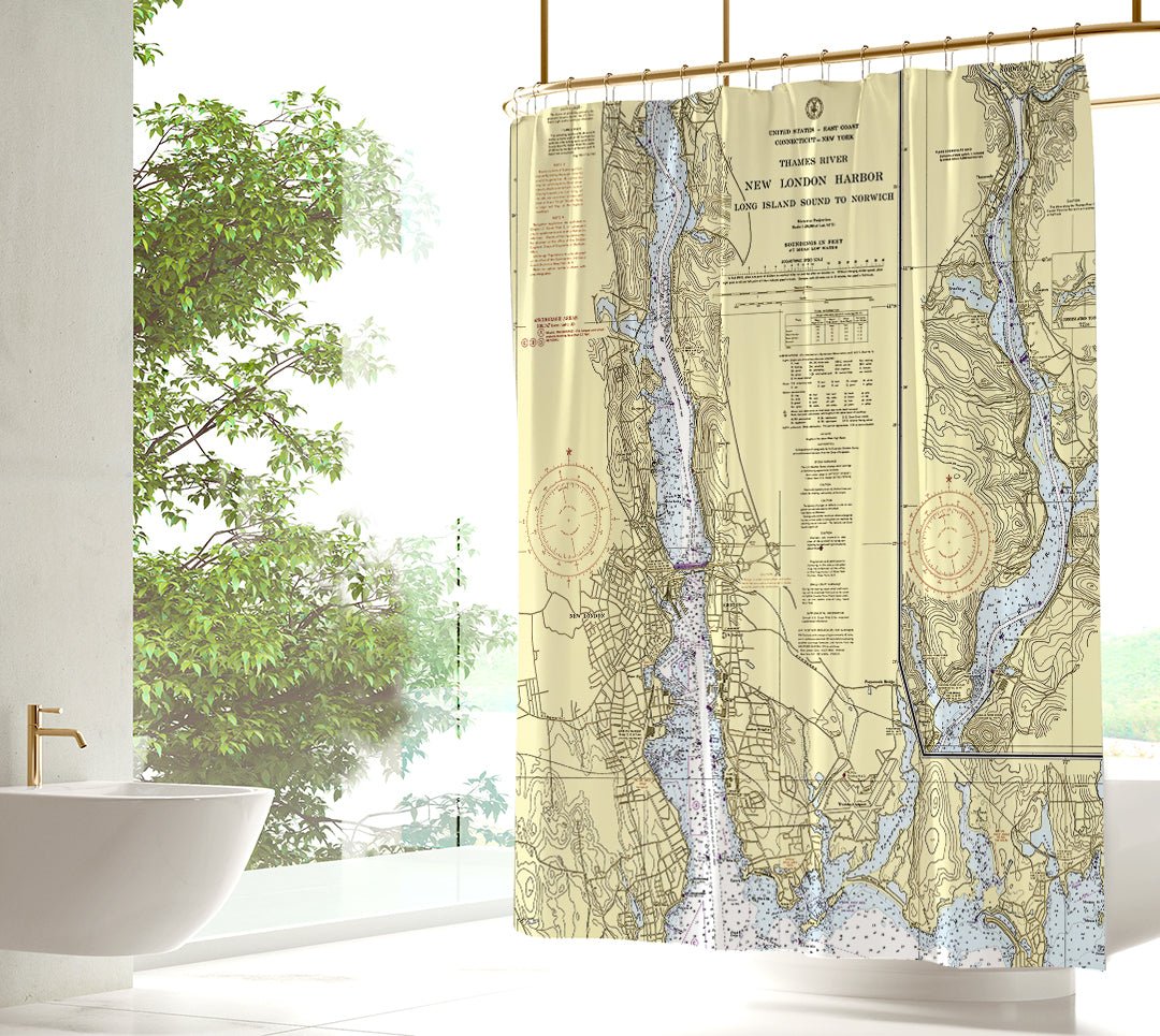 Thames River, CT Nautical Chart Shower Curtain - Maritime Tribes USAShower Curtain